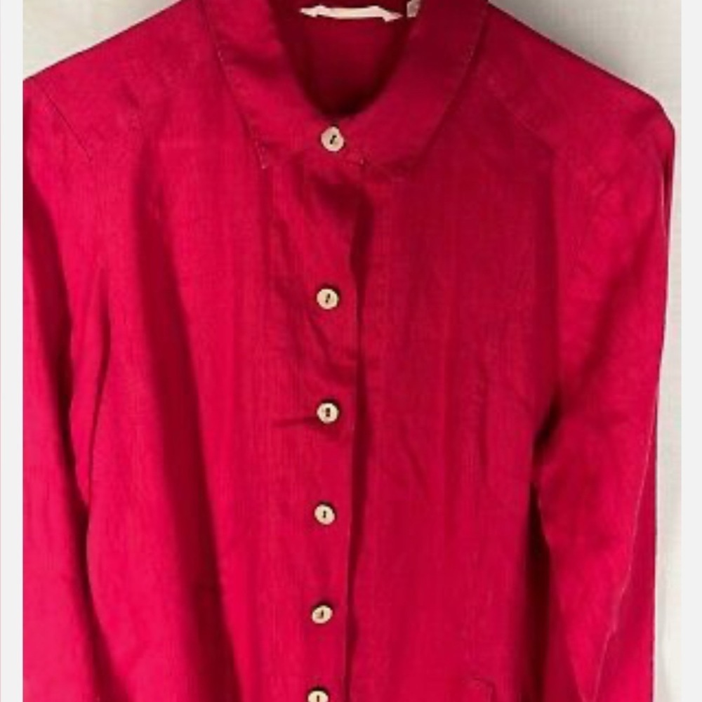 SOFT SURROUNDINGS Sz S women Red Button Up Linen Lagenlook Coastal Tunic - Picture 2 of 2